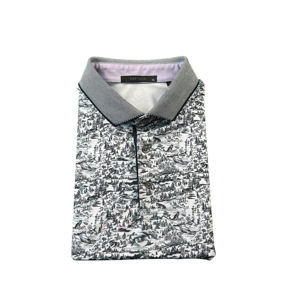 Greyson Blue Black Wolf Forest AOP Golf Polo Shirt Size XL